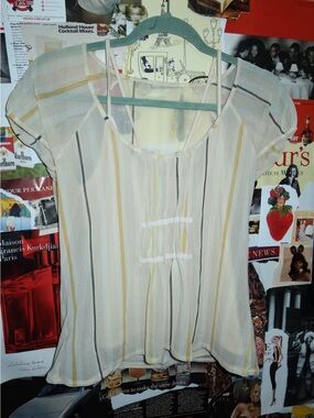 Dkny Sheer Short-Sleeve Striped mesh blouse